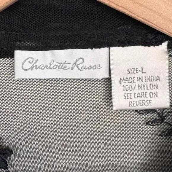 CHARLOTTE RUSSE Mesh Top Womens L Button Down Floral Embroidered Sheer Fairygoth - Picture 4 of 10